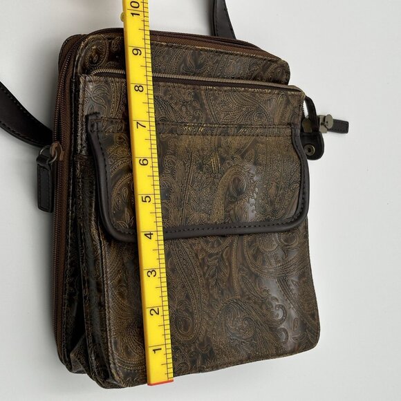 Relic Fossil Organizer Purse Brown Embossed Leather Shoulder Bag Paisley - Picture 8 of 16